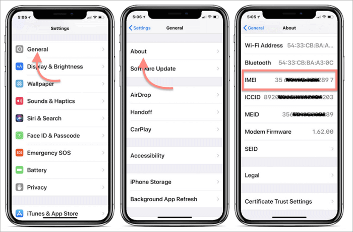 find imei in iphone