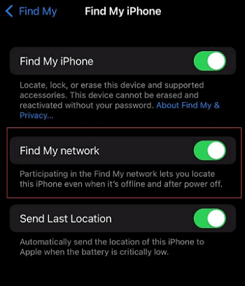 find my iphone network