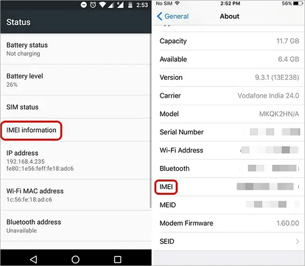 see imei on android
